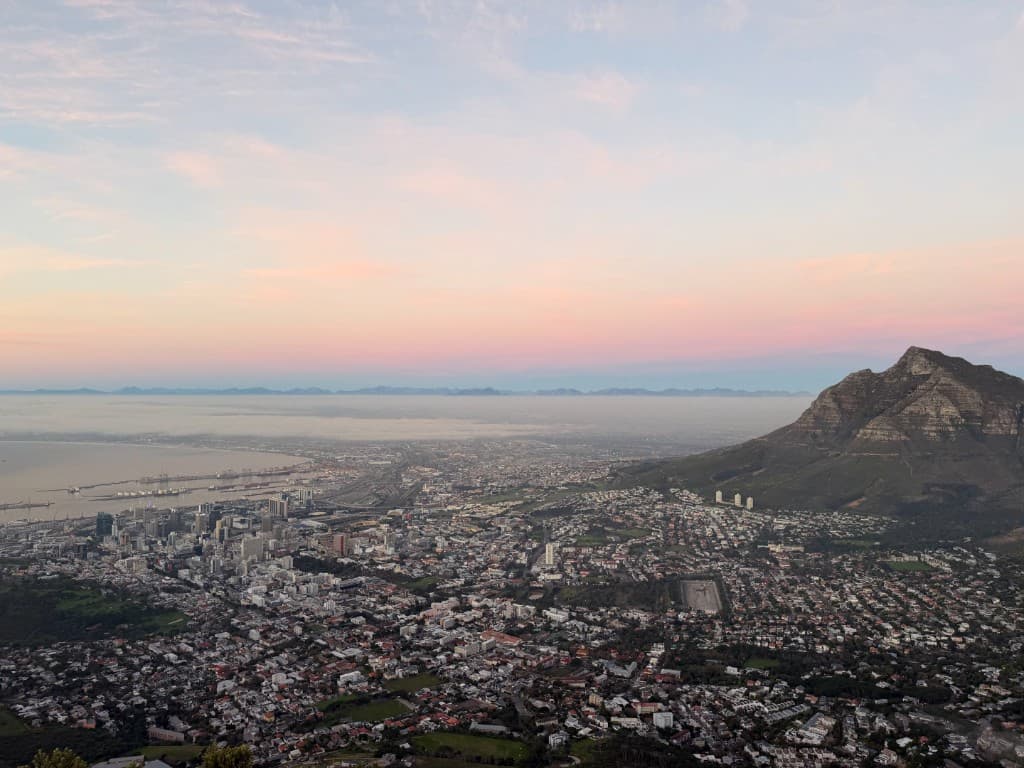 Cape Town and Devil's Peak at dusk, seen from the Lion's Head trail