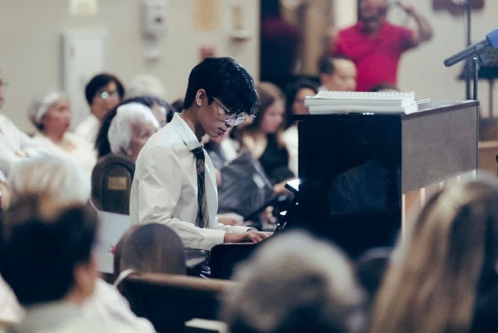 Playing piano during a church service